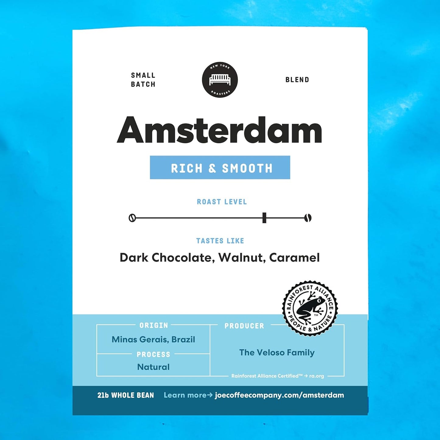 Joe Coffee Company - The Amsterdam Whole Bean Specialty Coffee, 12 oz Bag (Pack of 6) | NYC Roaster, Rainforest Alliance Certified, Kosher, Climate-Friendly