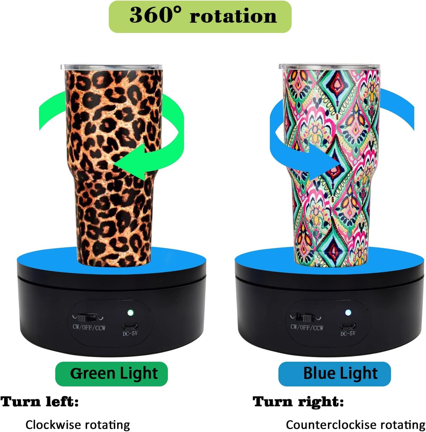 YVV Motorized Rotating Display Stand,Turner Cup Platform for Epoxy Glitter Tumbler, 360 Automatic Mute Rotating Turntable, Tumbler Making Supplies Spinner, Base for Product Video Show ,Balck 4.72in