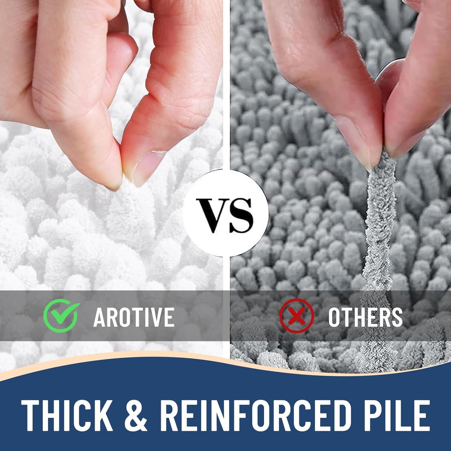 Arotive Luxury Chenille Bathroom Rug Mat, Extra Soft Thick Absorbent Shaggy Bath Rugs, Non-Slip Machine Wash Dry, Plush Bath Mats for Bathroom, Shower and Tub, 34x21, White