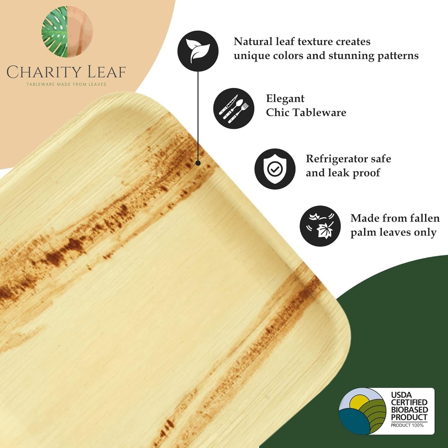 Charity Leaf Disposable Palm Leaf 6" Round Bowl (50 pcs) Dipping Bowls | Bamboo Like| All Natural and Biodegradable | Charcuterie Boards, BBQs, and Parties