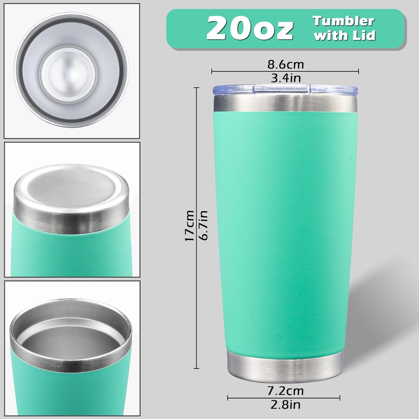 20oz Tumbler Bulk Stainless Steel Tumblers with Lid Vacuum Insulated Double Wall Travel Coffee Mug Powder Coated Tumbler Cup for Hot and Cold Drinks(Light Blue, 1 pack)