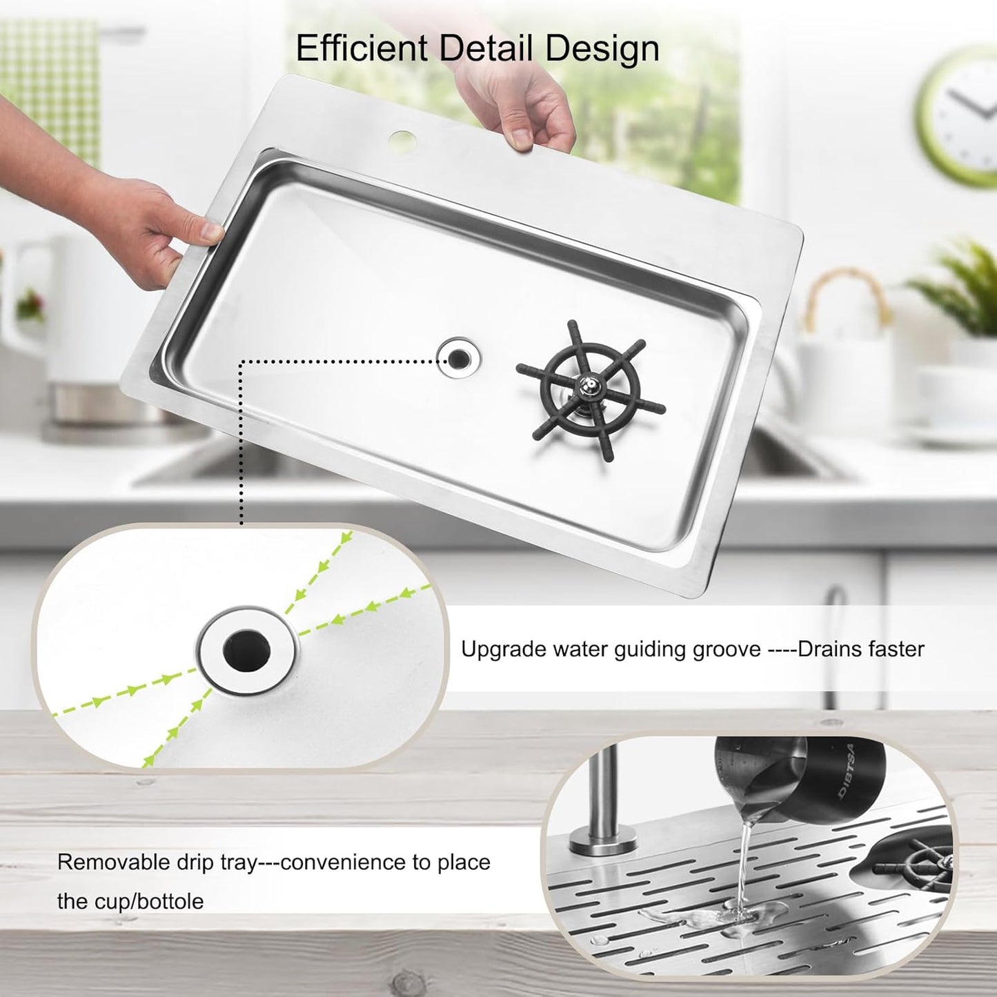 DIBTSA Pitcher Rinser, Stainless Steel Countertop Glass Rinser Cup Washer Sink with Side Spray,Drip Tray for Home Cafe Restaurant