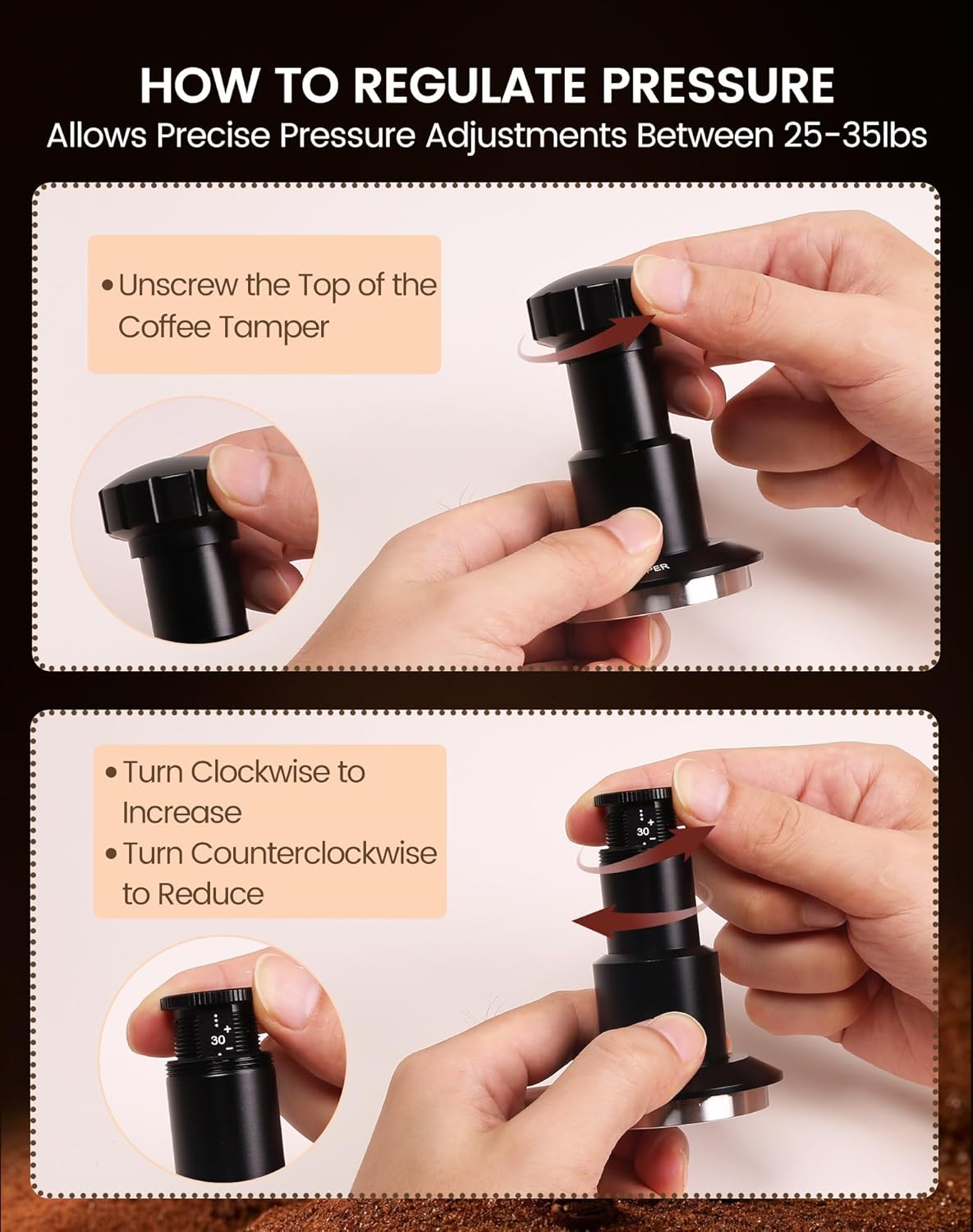 Espresso Tamper Kit, 58.35mm Spring-Loaded Calibrated Coffee Tamper with Click Feedback, Self-Leveling Ripple Base, Espresso Press Tool Compatible with 58mm Espresso Machines Portafilter, Black