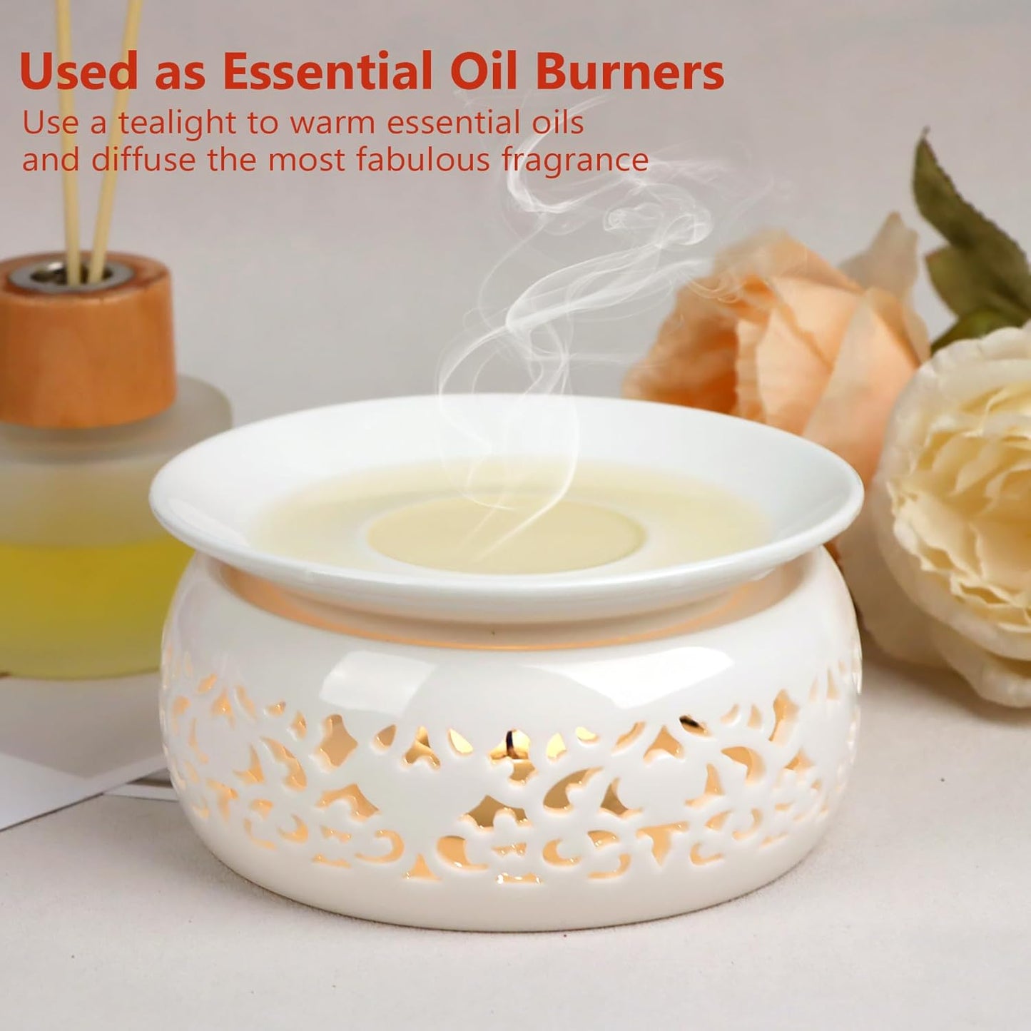 KAYCROWN Teapot Warmer, Ceramic Tea Warmer with Tealight Holder, Teapot Heater for Heating Tea, Coffee, Milk, Tea Light Warmer (White)