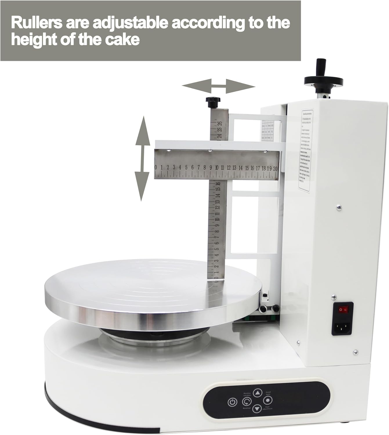 TECHTONGDA Cake Cream Spreading Frosting Icing Turntable Automatic Coating Machine with Graduated Scraper 60-320RPM Rotating Speed for 6-14inch Cakes White
