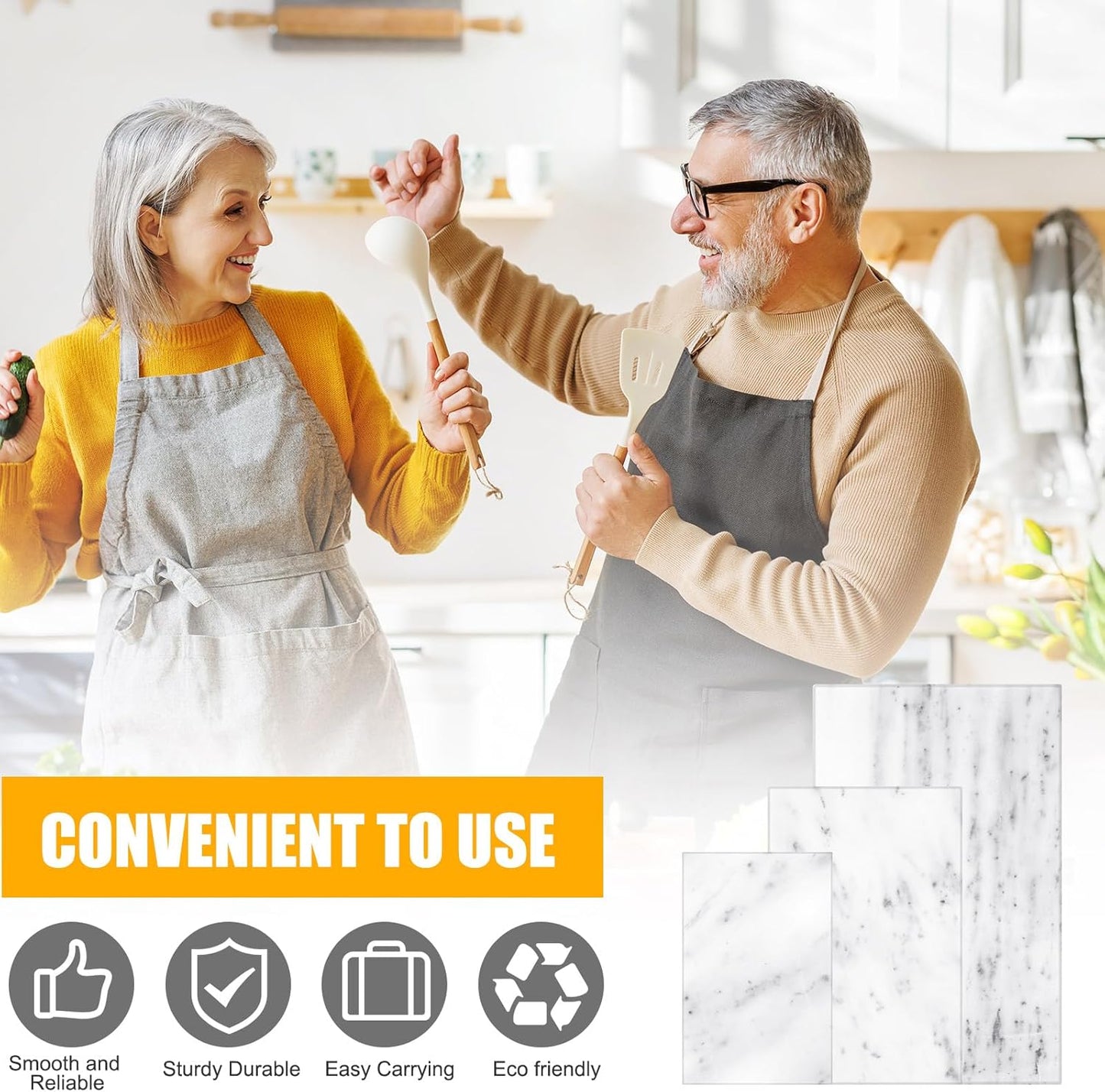 Hushee White Marble Board for Kitchen Marble Serving Tray 3 pcs Different Sizes 9 x 6'' 12 x 8'' 16 x 10'' and Non Slip Feet Pastry Cheese Tray Cutting Board for Pizza Bread Cake Baking Display