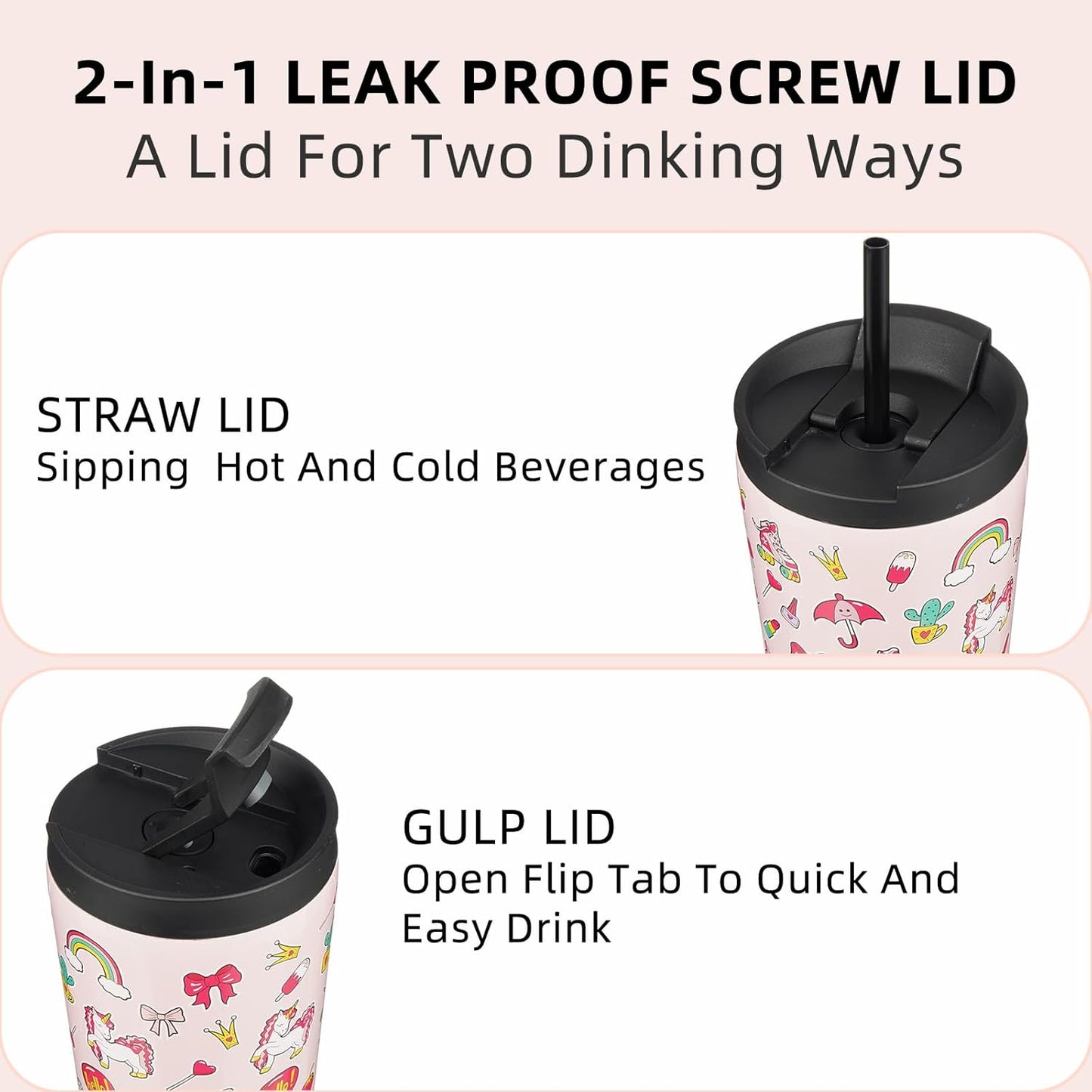 BJPKPK 30oz Insulated Tumbler With lid And Straw Stainless Steel Tumblers Travel Coffee Mug Reusable Thermal Cup,Unicorns