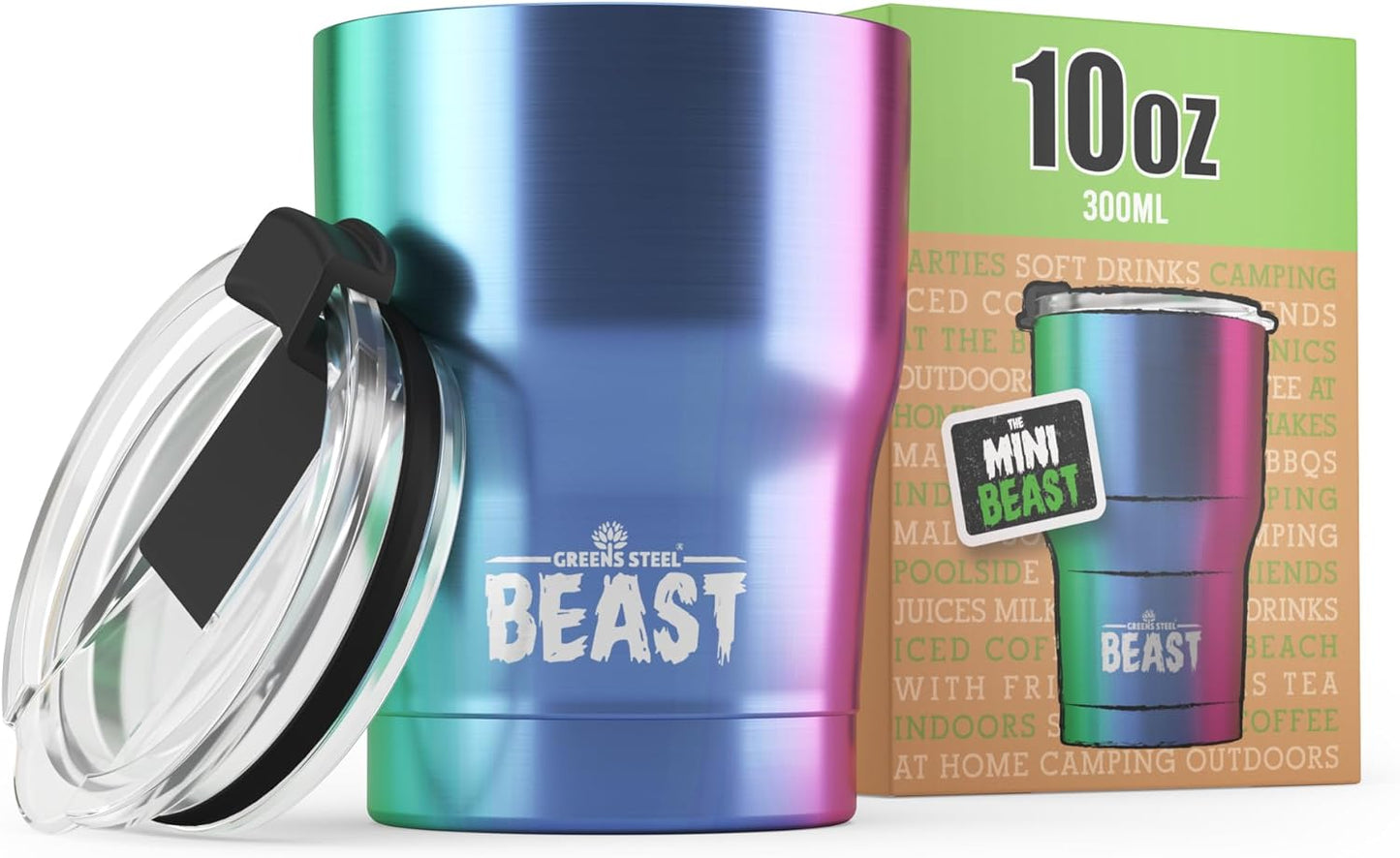 Beast 10 oz Tumbler Stainless Steel Vacuum Insulated Coffee Ice Cup Double Wall Travel Flask (Rainbow)