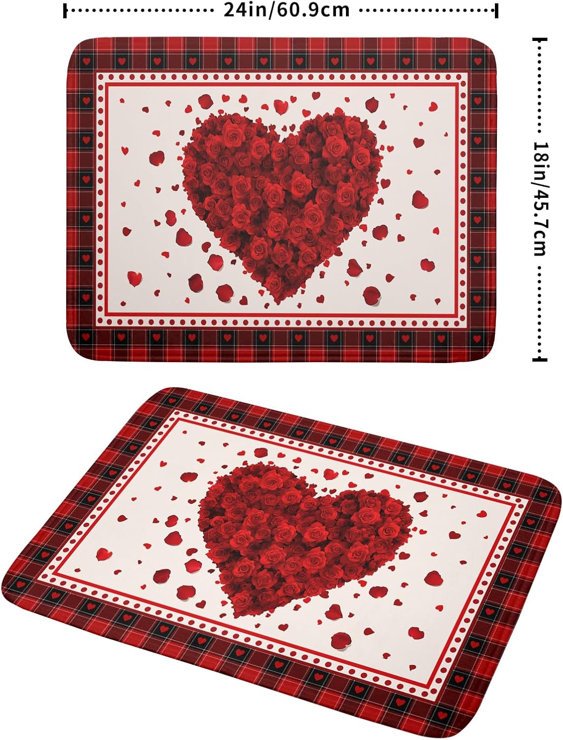Giwawa Love Heart Dish Drying Mat 18x24 inch Valentines Day Red Rose Flowers Dish Drainer Mats Red Black Buffalo Plaids Absorbent Dish Drying Pad for Kitchen Countertop Wedding Large Decor