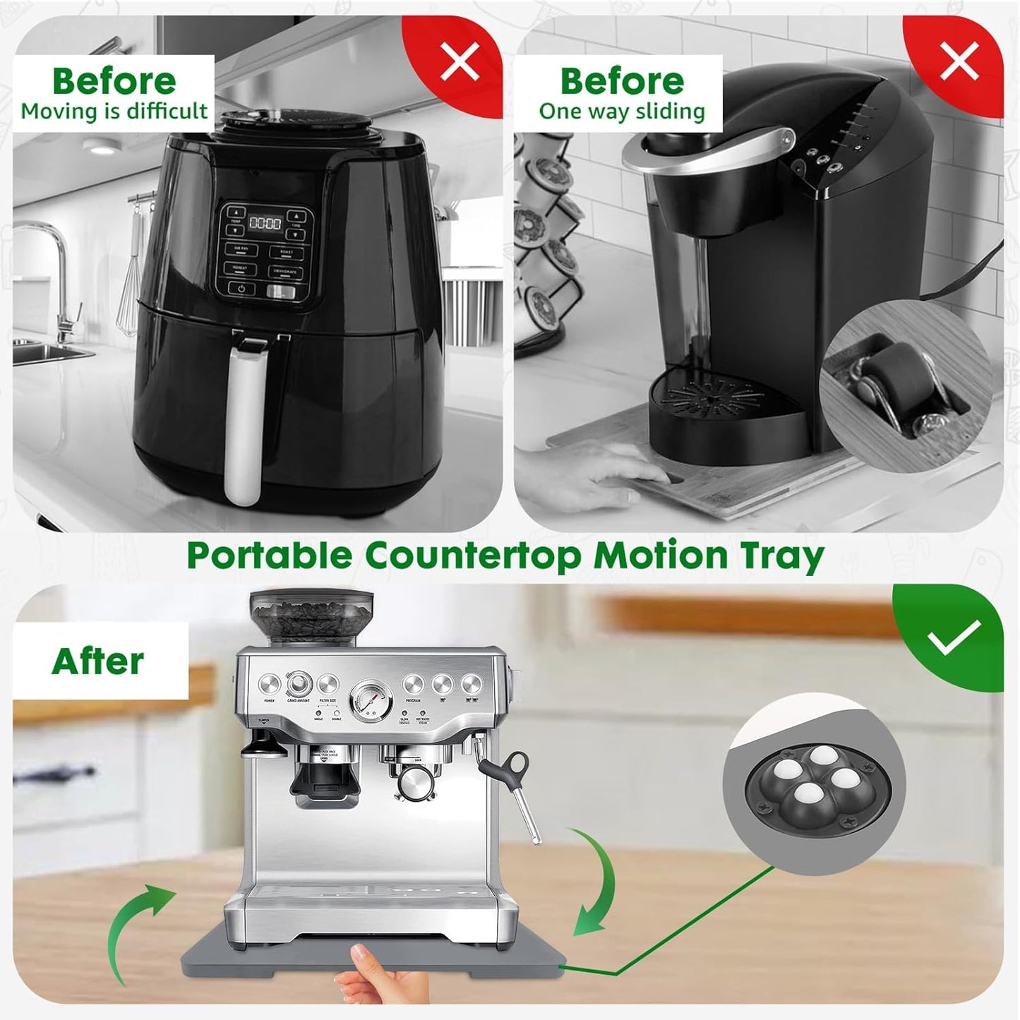 Appliance Slider 360° Rolling Tray for Coffee Maker- Bamboo Coffee Pot Slider Tray for Countertop Rotation Sliding Tray with Wheels, Appliances Mat Easily from Under the Cabinet, Gray (15.7"×13")