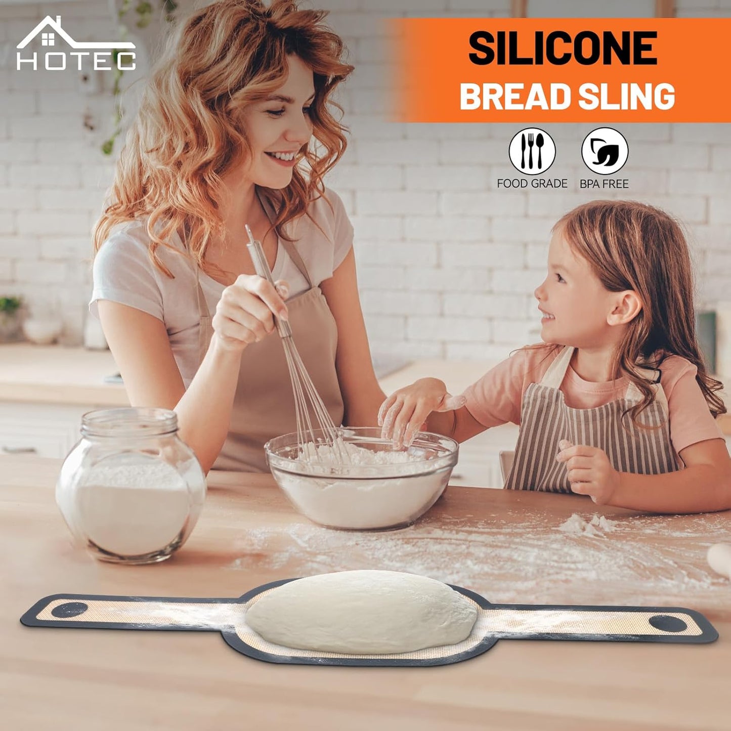 HOTEC Silicone Bread Sling for Dutch Oven - 2 Pack Non-Stick Baking Mat with Long Handle Easy to Transfer Sourdough Bread, Reusable Heat Resistant to 500°F/260°C Dutch Oven Liners Baking Supplies