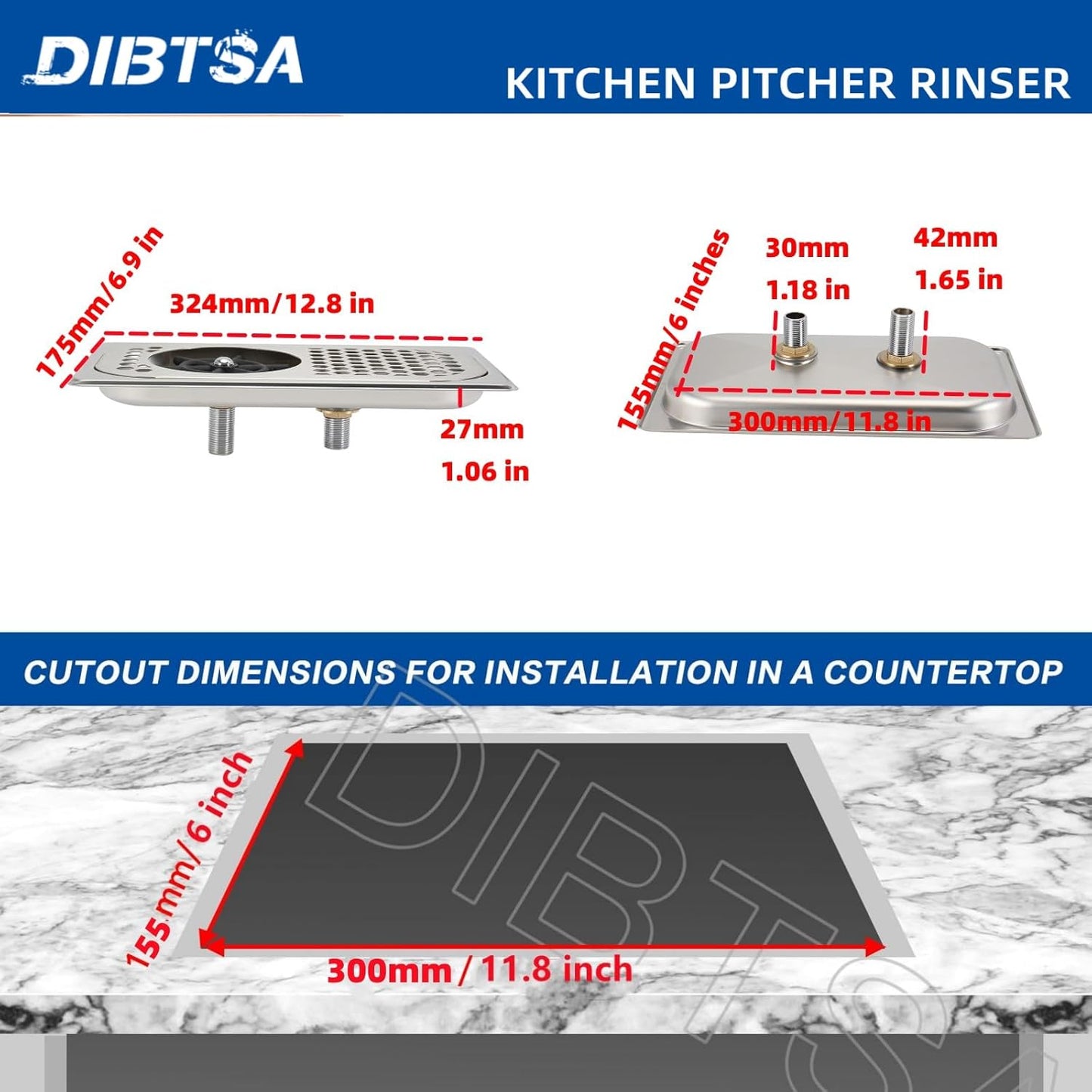 DIBTSA Pitcher Rinser, Espresso Rinser with Spray, Drain and Drip Tray, Stainless Steel Bar Glass Rinser for Sink, Cup Washer for Home Kitchen Hotel Cafe Restaurant (12.8x6.9x1.06 Inch)