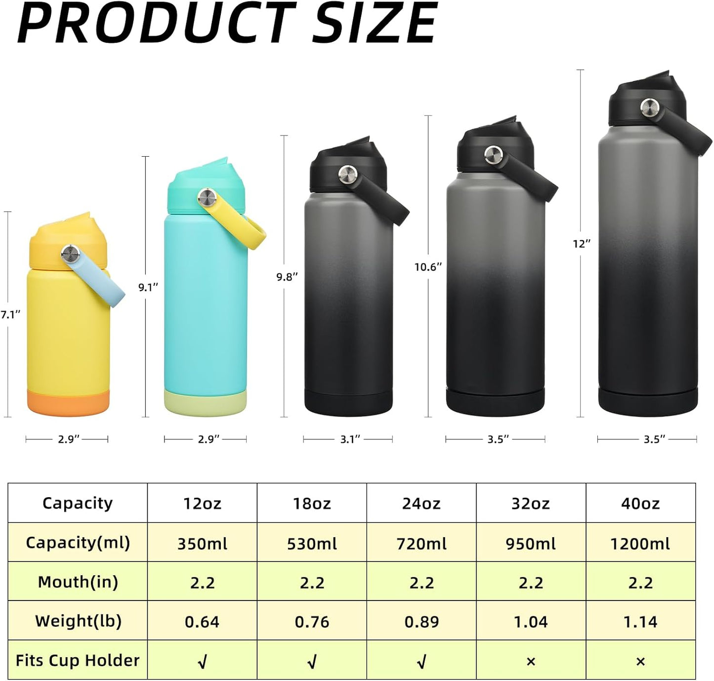 BJPKPK Water Bottle with Straw Lid, 32oz Vacuum Insulated Water Bottles, Metal Stainless Steel Thermos for Sports, Travel, BPA Free Leak Proof Thermos, Cups, Flasks, Tumblers,Black Grey