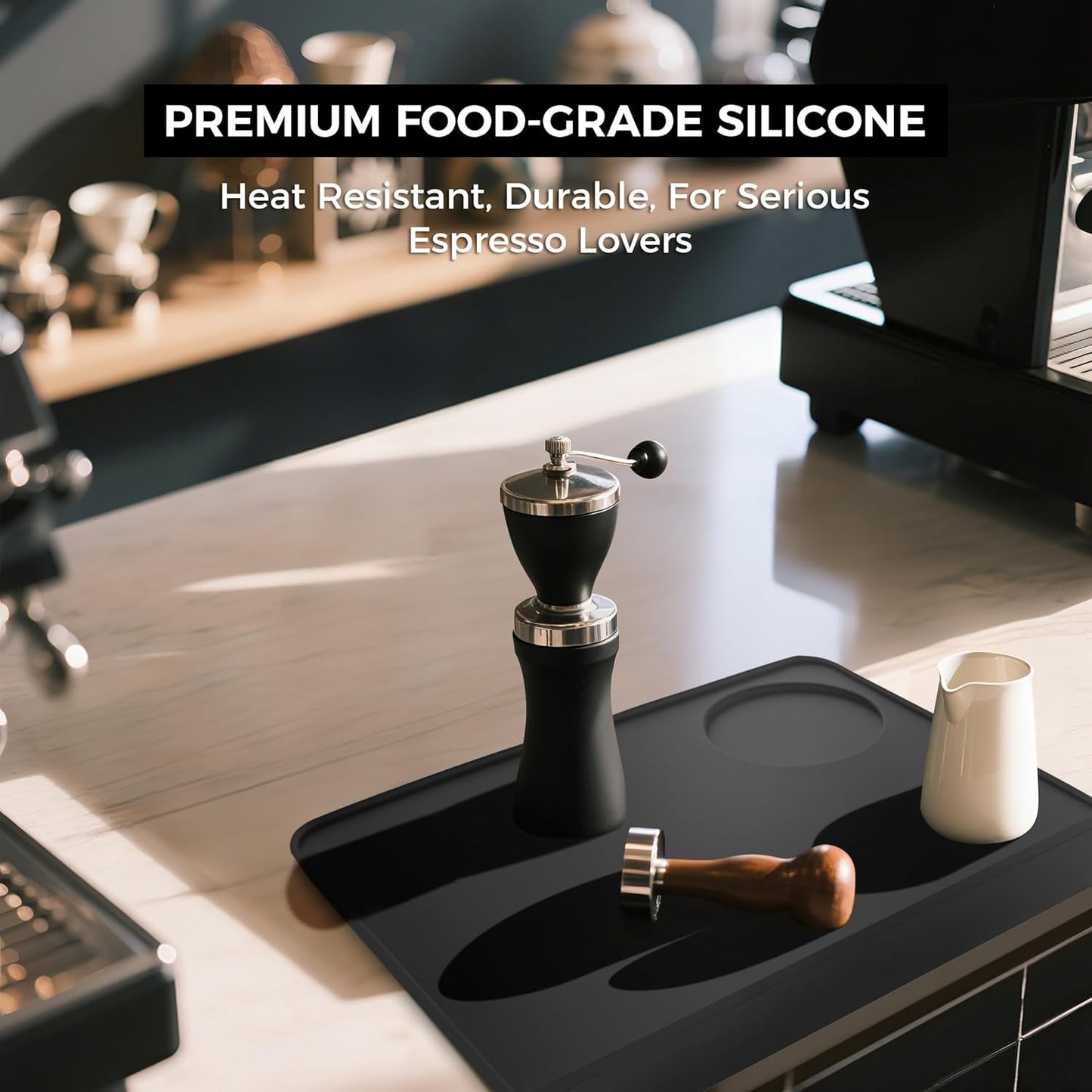 CHULUX Coffee Tamper Mat for Espresso, Silicone Tamping Pad, Anti-Slip Corner Mat, Barista Portafilter Holder, Espresso Machine Accessories Tamping Station, Heat Resistant, Black