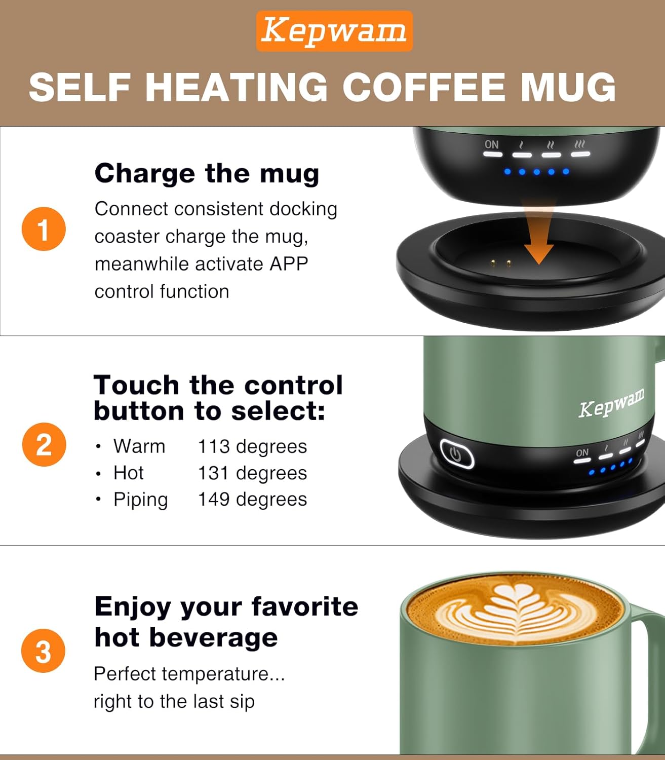 Heated Coffee Mug T1-14oz Fast Heating & Longer Battery Life Self Heating Coffee Mug Hot to 149℉ - Touch & App Controlled Mug Coffee and Hot Beverage Warmer, Gifts for Women and Men