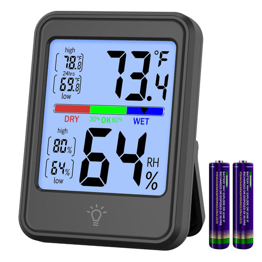 Digital Thermometer Hygrometer, Indoor Wall Thermometer, Indoor Humidity Temperature Monitor with Max&Min Records Backlit for 10S for Greenhouse, Home and Office Measuring Devices