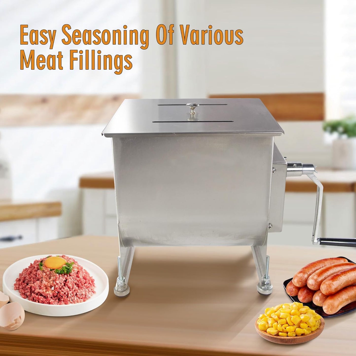 CMI Commercial Stainless Steel Manual Meat Mixers with lid,20Lb/10L Fixed Tank,(Mixing Maximum 15Lb for Meat),Sausage Mixer Machine Meat Processing Equipment