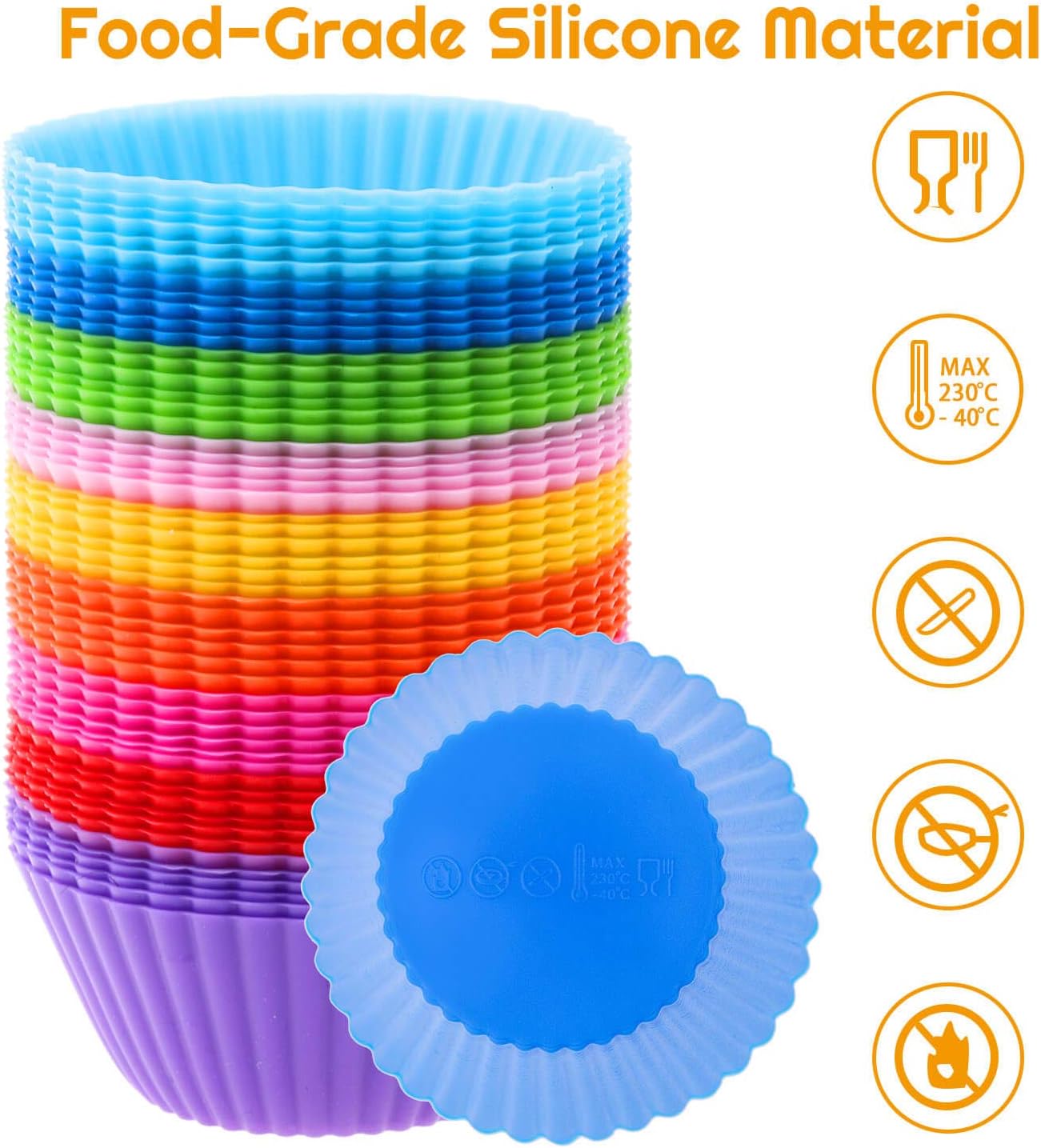 54 Pack Silicone Muffin Cups, Selizo Silicone Cupcake Baking Cups Reusable Muffin Liners Cupcake Wrapper Cups Holders for Muffins, Cupcakes, and Candies