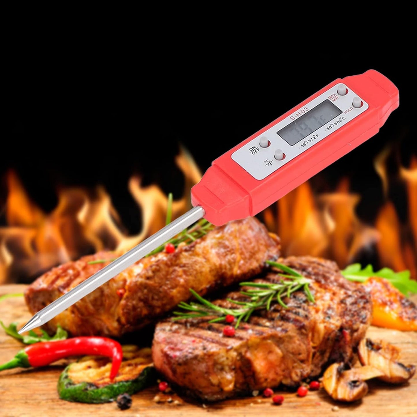Digital Food Thermometer, Digital Food Thermometer Automatic Calibration Pen High Accuracy Electronic Pocket Thermometer Yellow for Home Use, Multifunctional Accessory (Red)