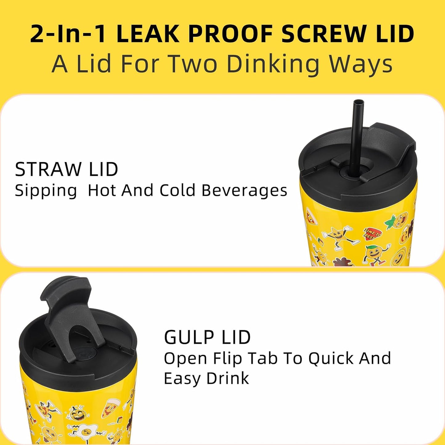 BJPKPK 18oz Insulated Tumbler With lid And Straw Stainless Steel Tumblers Travel Coffee Mug Reusable Thermal Cup,Hawaii Fruits Yellow