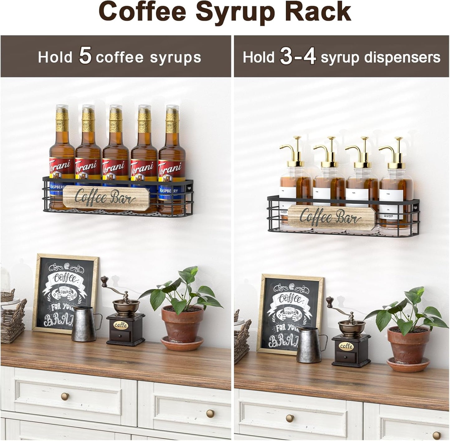 Coffee Mug Holder Organizer 2 Pack with 12 Mug Hooks Mug Rack Wall Mounted with Coffee Bar Sign Farmhouse Coffee Accessories and Organizer with Metal Basket Floating Shelves for Wall Weathered Walnut