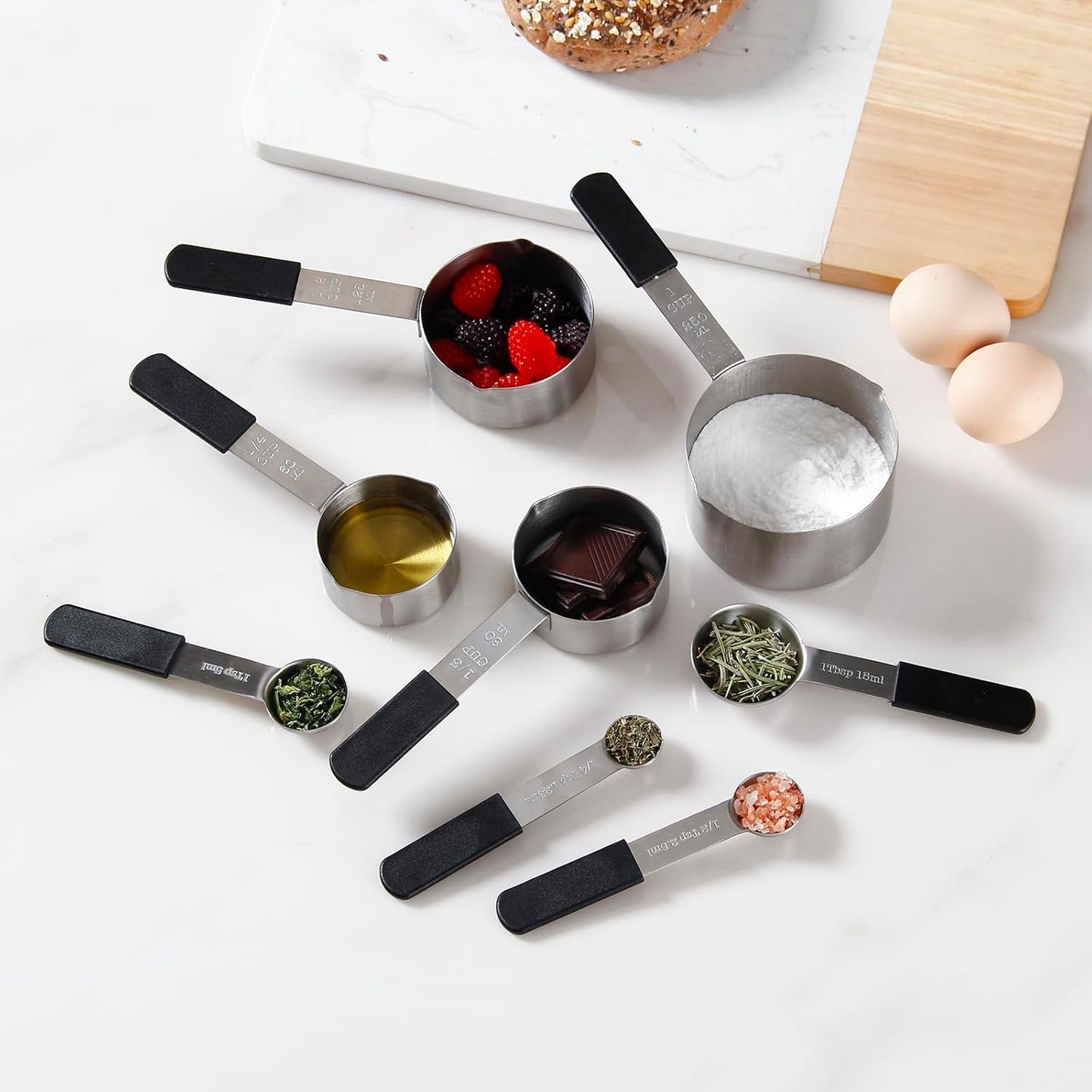 Magnetic Stainless Steel Measuring Cups & Spoons Set – 8-Piece Stackable Set with Engraved Measurements – Dishwasher Safe Baking Essentials