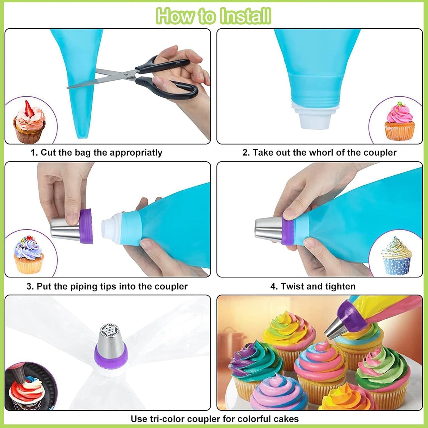 24-Piece Russian Piping Tips Set, Cake Decorating Kit with 9 Frosting Nozzles, Reusable Piping Bags, and Baking Supplies for Cupcakes, Cookies, Cakes - Ideal for Bakers & Beginners