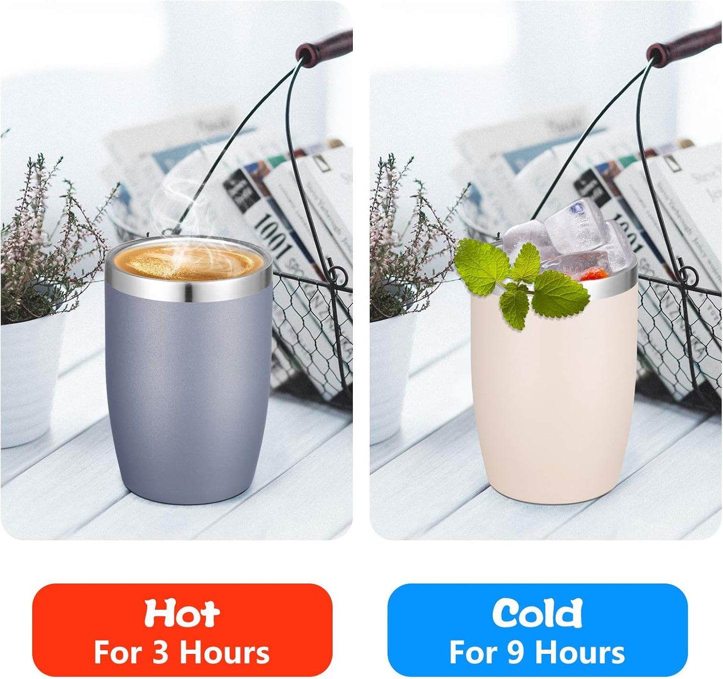 VEGOND Stainless Steel 12 oz Tumblers bulk Vacuum Insulated Double Wall Travel Tumbler with Lid and Straw Reusable Tumbler, Beige 6 pack