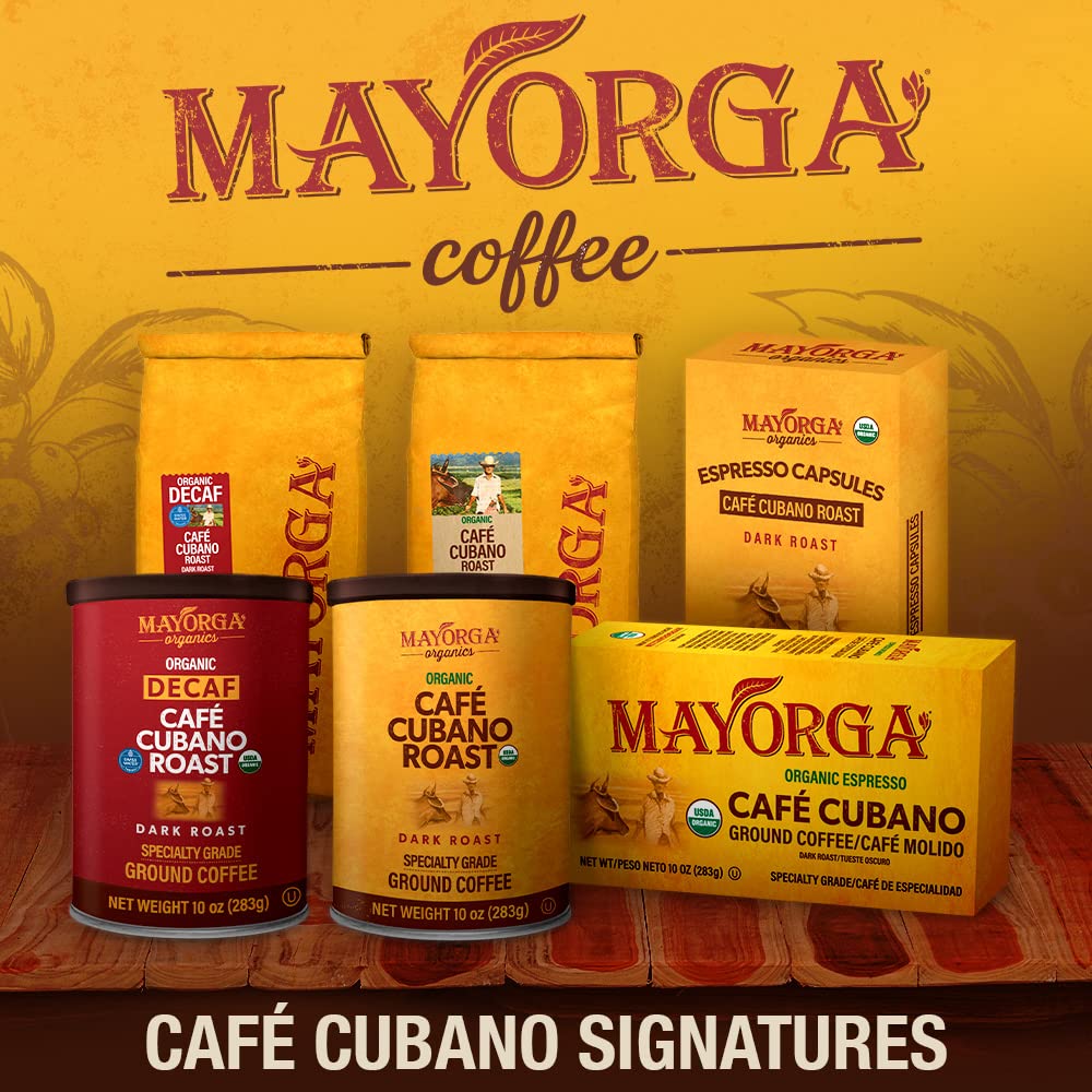 Mayorga Decaf Dark Roast 12oz Bag Cafe Swiss Water Decaffeinated Cubano Roast 100% Arabica Whole Coffee Beans - Smoothest Organic Coffee - Specialty Grade, Non-GMO, Direct Trade