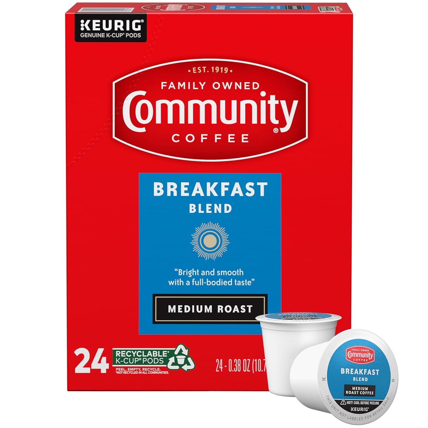 Community Coffee Breakfast Blend 24 Count Coffee Pods, Medium Roast, Compatible with Keurig 2.0 K-Cup Brewers, 24 Count (Pack of 1)