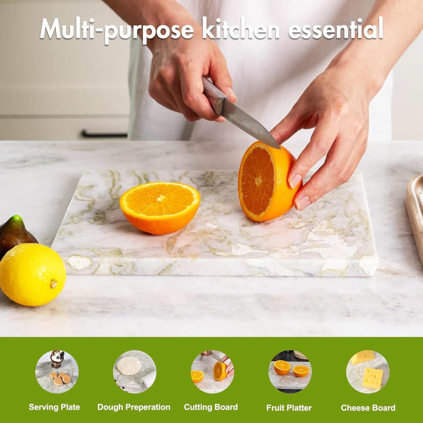 Koville Multi-Purpose Pastry Marble Tray Cutting Board With Non-Slip Feet, 12x8 Inch Rectangular Marble Cutting Boards Cheese Board for Kitchen, Stone Charcuterie Board Chopping Slab for Home Decor