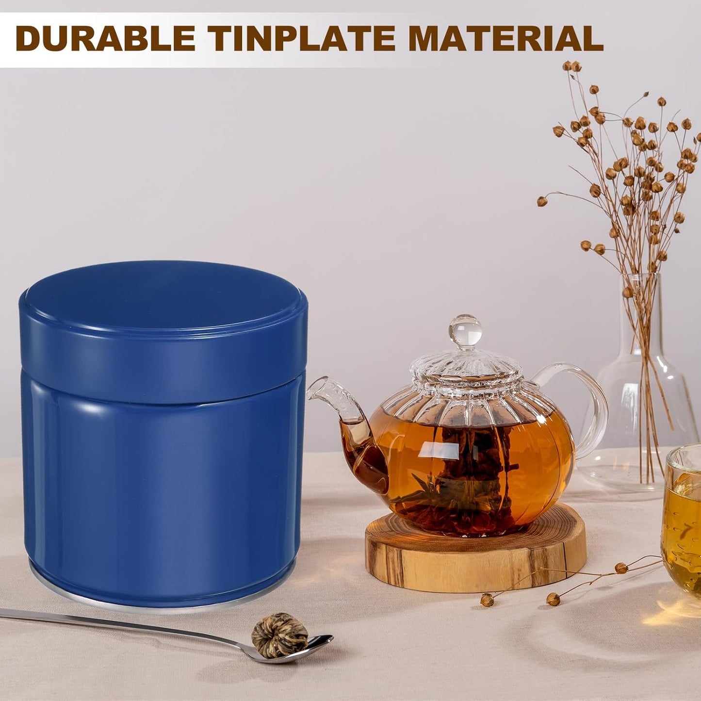 uxcell 2Pcs Round Tea Canisters, 4" x 4" Airtight Metal Tea Containers for Loose Tea, Coffee Beans, Spices - Durable, Compact, and Stylish Storage Tea Tin (Blue)