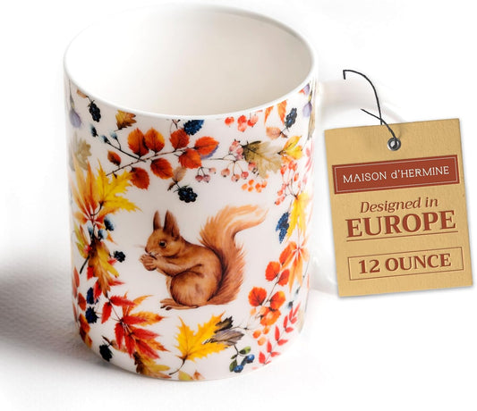 Maison d' Hermine Coffee Mug with Handles Fine Bone China Mugs Pack of One Tea Cups for Hot Beverages Cappuccino Latte Home Restaurant Office Perfect for Gift (Sous-Bois - Foret, 12 Ounce)