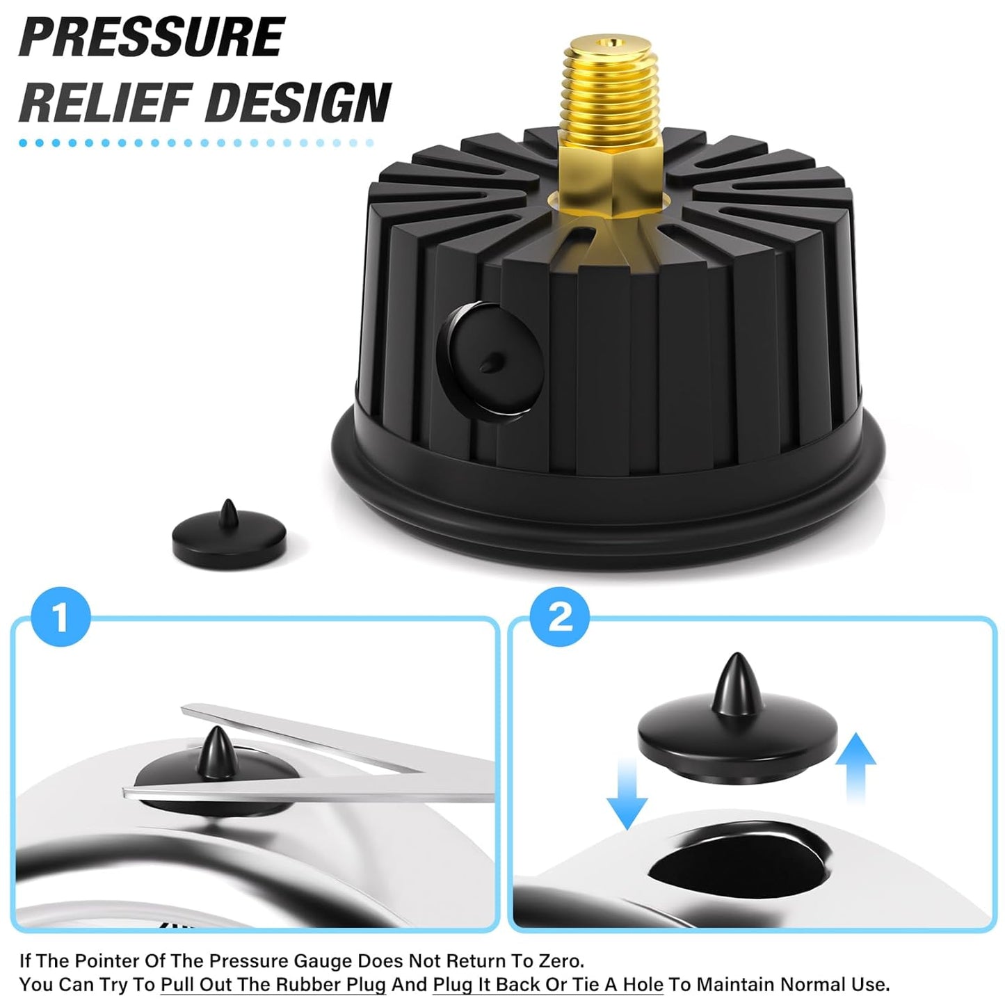 MEANLIN MEASURE 0~30Psi Stainless Steel Liquid Filled Pressure Gauge 1/4" NPT 2.5" FACE DIAL with Rubber Protective Sleeve, Center Back Mount