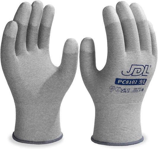 JDL ESD Work Gloves, Anti-Static Gloves for PC Building, 12 pairs, Computer Installation & Repair, High Resistance Carbon Fiber Gloves, X-Large
