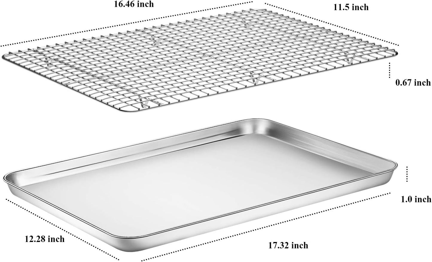 Baking Sheet with Cooling Rack Set [2 Sheets + 2 Racks], Deedro Stainless Steel Cookie Half Sheets Baking Pan Oven Tray with Rack, 17.3 x 12.3 x 1 Inch, Heavy Duty, Non-toxic, Dishwasher Safe