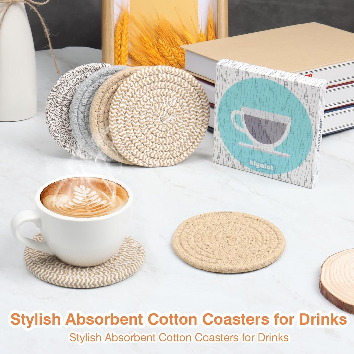 4.8" Cotton Drink Coasters Set of 2– Absorbent Fabric Mug Pads for Coffee, Tea & Drinks, Minimalist Desk & Nightstand Cup Mats, Durable Neutral Drink Coasters for Home, Office or Gift Use (Cloud Grey)
