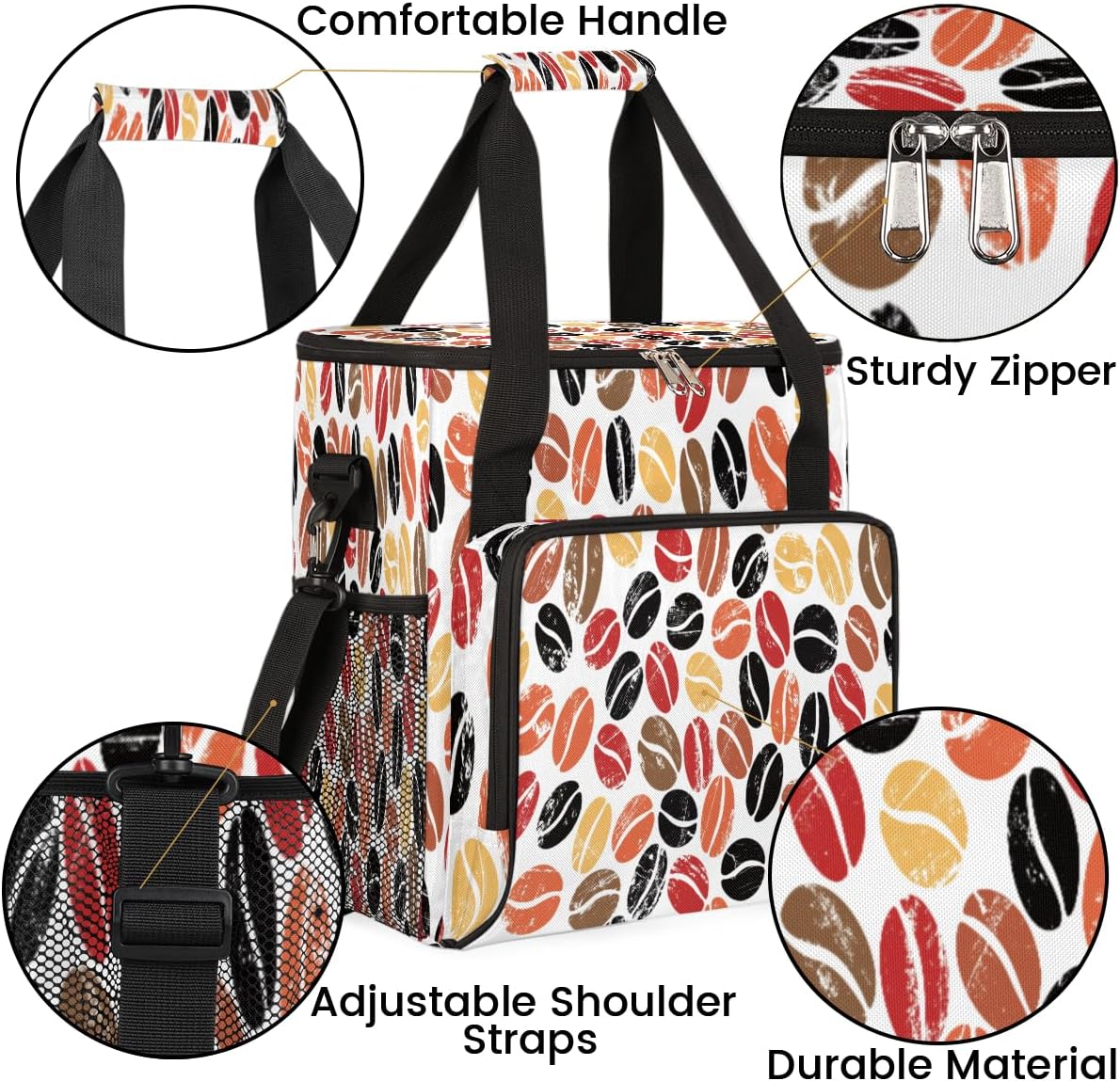 Colorful Coffee Beans Maker Carring Bag Travel Carrying Storage Tote Compatible with Keurig K-Mini or Plus Portable Single Serve Brewer Case Pockets for K-cup Pods