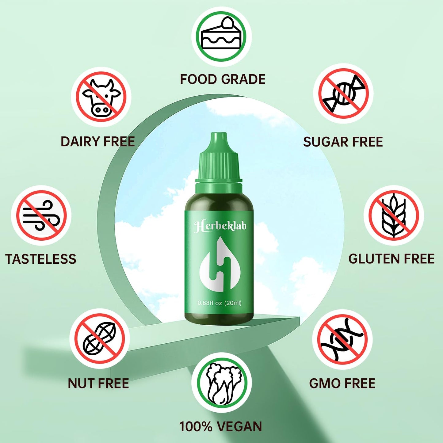 Herbeklab Food Coloring Liquid Food Dye Water Based Food Color 10 Colors x 20 ml Liquid Food Coloring Set Concentrated Slime Dye Pigments Soap Colorants Easter Egg Dyestuffs for Domestic Use