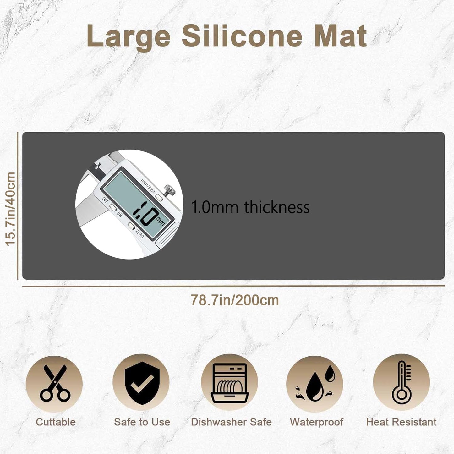 78.7"x15.7"(200cmx40cm) Large Silicone Mats for Countertop, Heat Resistant Mat, Waterproof Nonslip Silicone Kitchen Counter Mat, Nonstick Table Placemat, Multipurpose Mat, Semitransparent