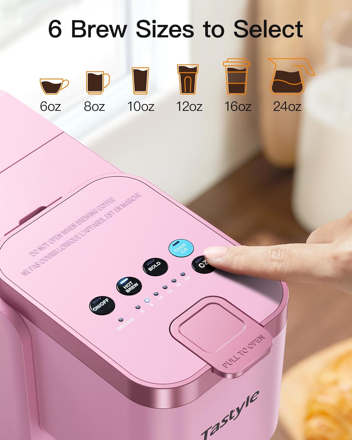 Single Serve Hot & Iced Coffee Maker with Strong Brew, 40oz Removable Reservoir, 6 Brew Sizes, Compatible with K Cup and Grounds, Compact for Home, Office, RV and Dorm, Pink (2.0 Version)
