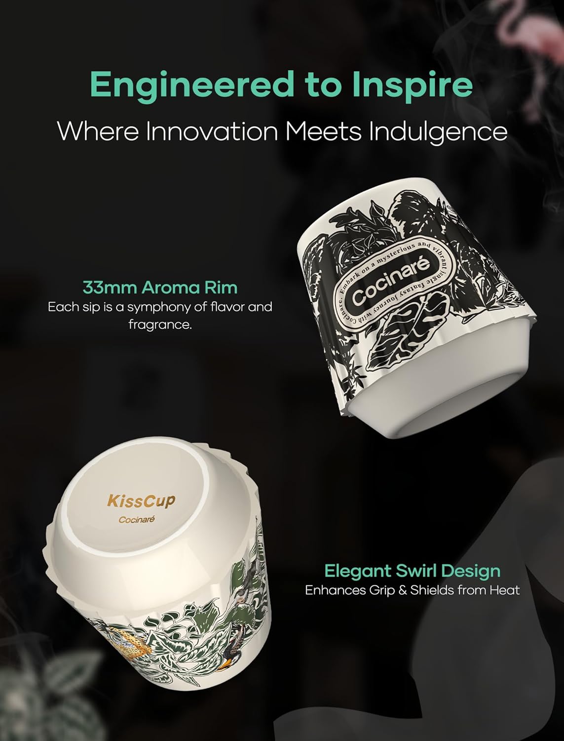 Cocinare KissCup Ceramic Espresso Cup – 2.2oz Demitasse Cup for Espresso, Pour-over coffee & Tea, Jungle, Color-Changing Collection