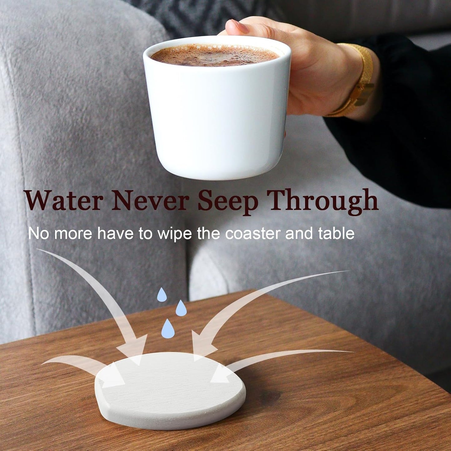 Instant Dry Stone Absorbent Diatomite Coaster Set of 6 for Drinks Wine Coffee, Modern Unique Cup Diatomaceous Earth Coasters for Coffee Table Office Desk, White