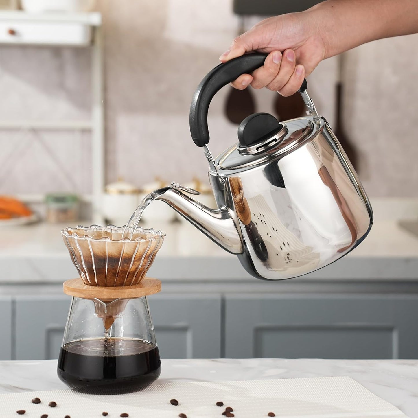 Tea Kettle,Whistling Tea kettle for Stove Top,2 QT Stainless Steel Teapot,Induction Tea Kettle Pot for Stovetop (1.9 L,Silver)