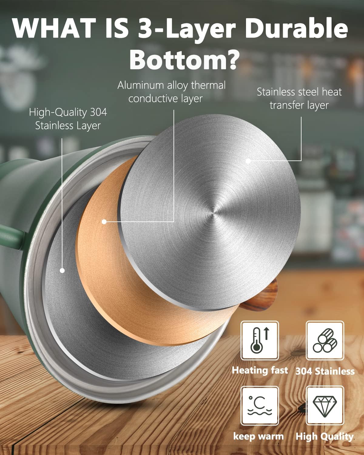 Harriet Gooseneck Kettle with Thermometer for Pour Over Coffee and Tea, 37 fl oz, Stainless Steel, Durable 3-Layer Base, Ideal Spout for Precision Pouring, Compatible with all Stove Tops, Green