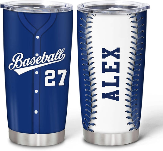 Hyturtle Personalized Baseball Tumbler Baseball Players Design Stainless Steel Double Walled Vacuum Insulated Tumblers 20oz30oz Coffee Travel Mug Cup Christmas Gift For Men Boys Friends Dad Sports Fan