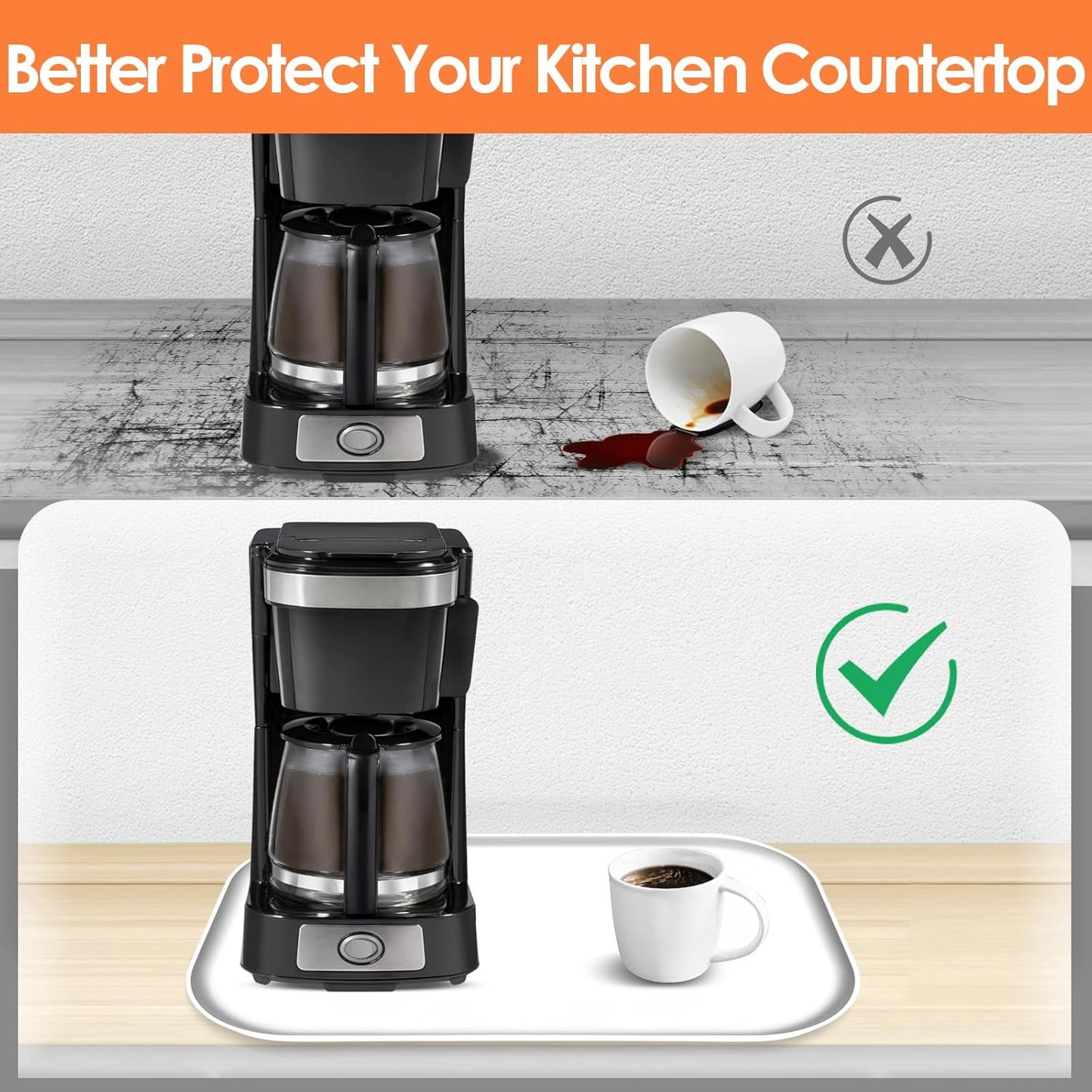 Silicone Coffee Maker Mat with Lip, 17.4'' x 10.6'' Heavy Duty Coffee Maker Mat for Countertops, Coffee Tray Fit Under Coffee Machine Appliance Automatic Machines Espresso Accessory, White