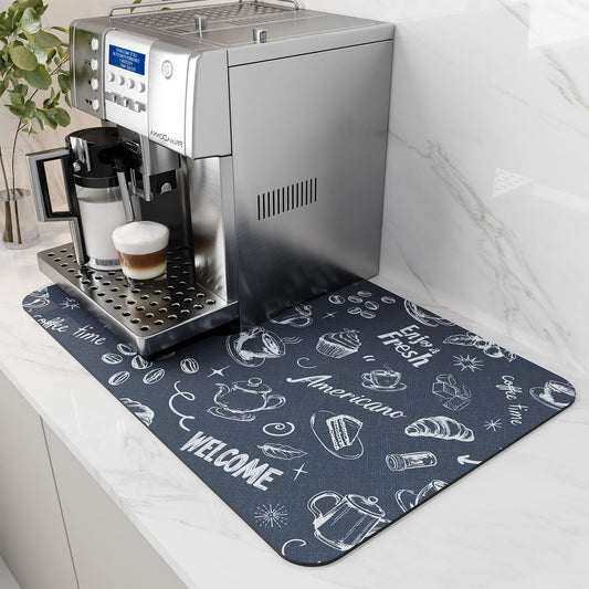 AMOAMI Coffee Mat - Hide Stain, Rubber Backed, Absorbent Dish Drying Mat for Kitchen Counter - Fits Under Coffee Maker & Machine - 16X24, Dust Blue