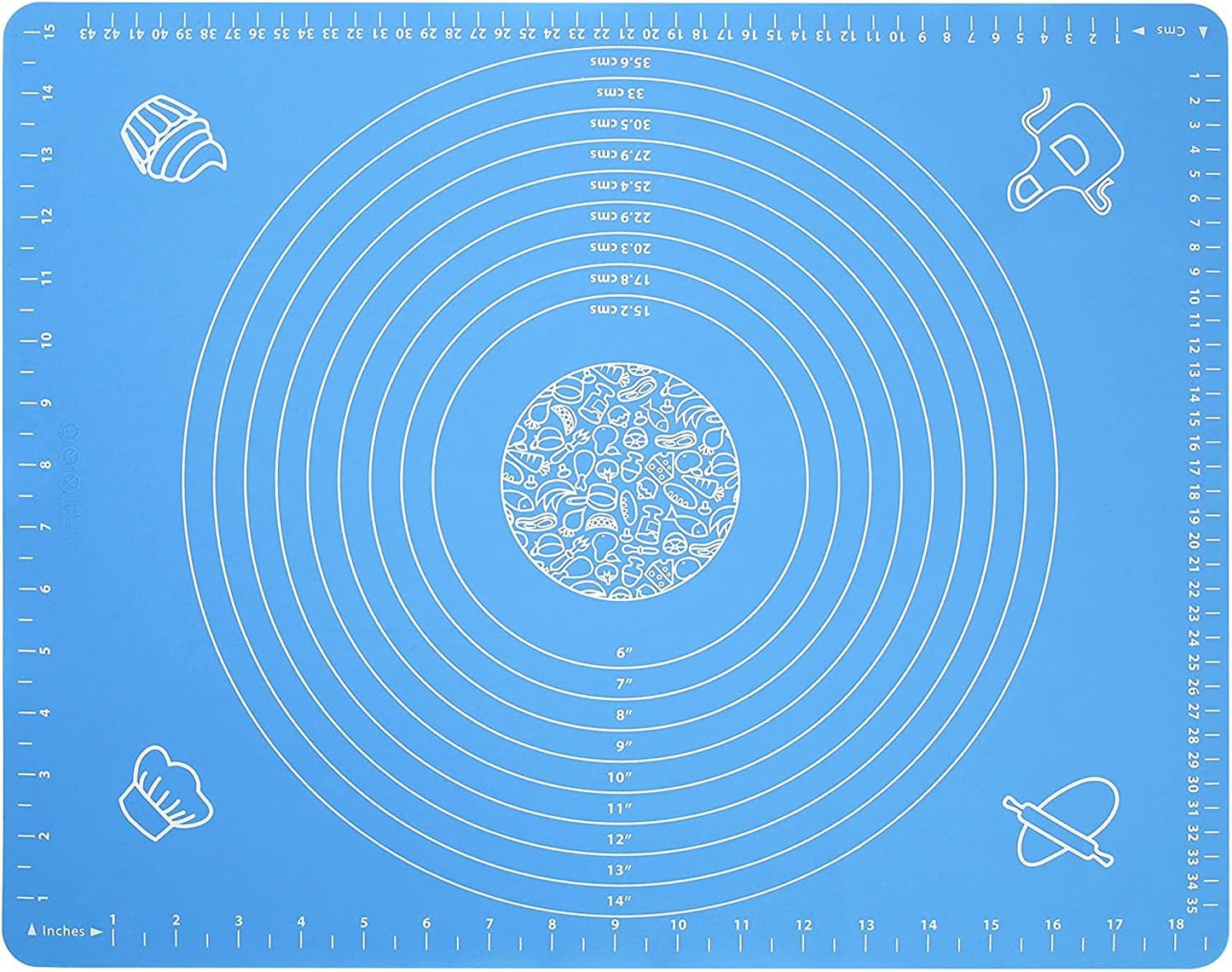 Silicone Baking Mat for Pastry Rolling Dough with Measurements,19.7" x 15.7" BPA Free Non stick and Non Slip Blue Table Sheet Baking Supplies for Bake Pizza Cake