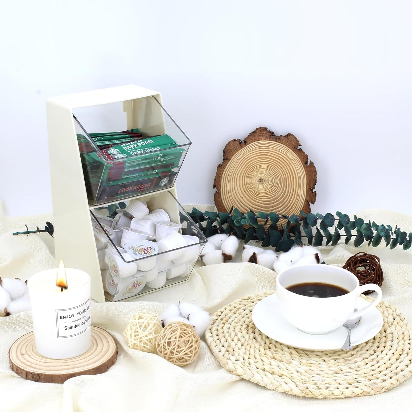 Bokelai 2 Pack Coffee Pod Holder K Cup Storage Coffee Bar Organizer for Home and Office Countertop Organiser Storage Bins for Coffee Station Counter Container for Tea bag Sugar Creamer Filter White